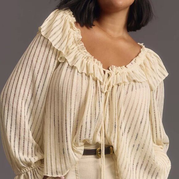 Anthropologie Long-Sleeve Sheer Striped Crop Blouse ✨ - Picture 4 of 9